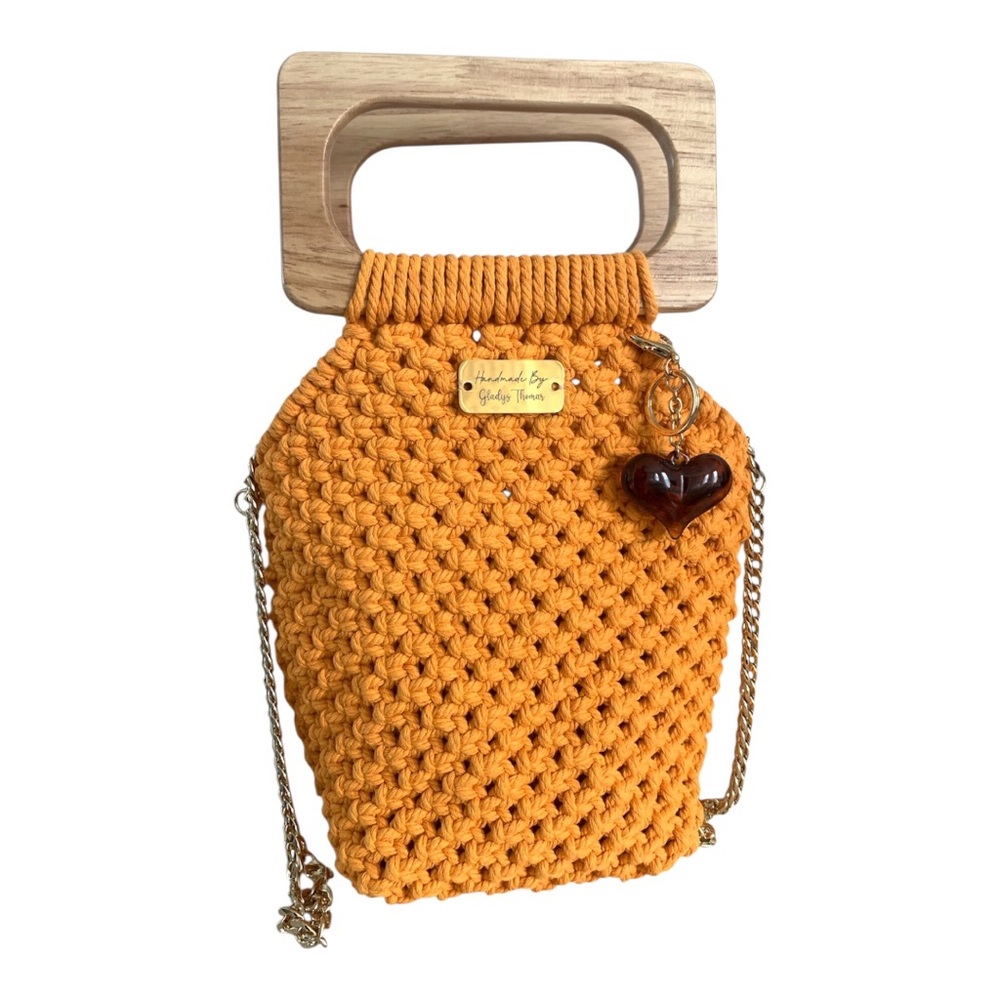 Handcrafted Mustard Macrame Women’s Bag with Wooden Handle